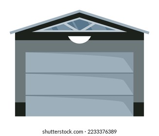 Garage door icon. Roll cartoon garage for car house storage. Metal entrance with mechanical or automatic control system. Vector illustration warehouse shutter on white background