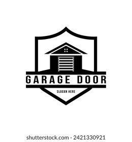 Garage door logo design concept idea with shield