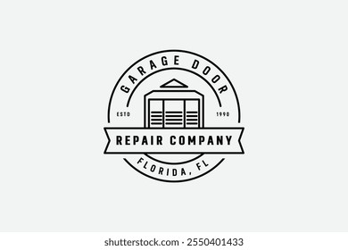 logotipo da empresa de manutenção e instalação da porta da garagem, estilo do distintivo mínimo lineart preto e branco