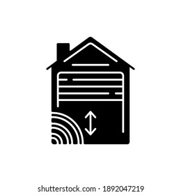 Garage door opener black glyph icon. Smart house future technologies. Car place helper. Device for more comfortable life. Silhouette symbol on white space. Vector isolated illustration