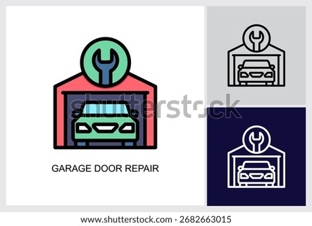 Garage Door Repair icon Multi Style Vector Illustration