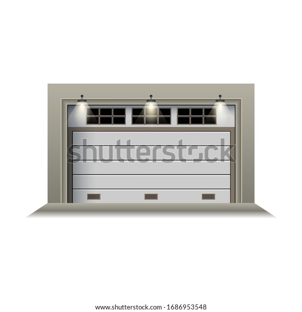 Garage door vector icon.Realistic vector\
icon isolated on white background garage\
door.