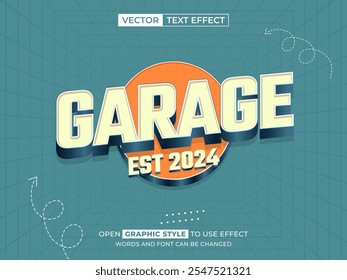 texto editável de garagem, efeito de fonte, texto 3d para título