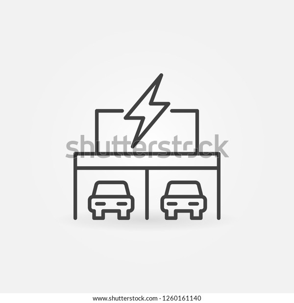 Garage with electric cars concept vector icon or\
symbol in thin line\
style