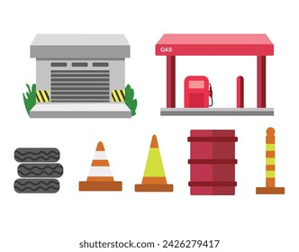 garage element with gas station and cone