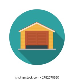 Garage flat icon with long shadow. Real estate illustration. Vector.