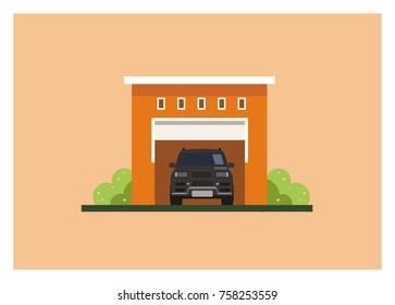 garage with flat roof