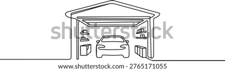 Garage graphic black white interior. one line art icon drawing vector
