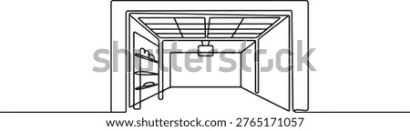 Garage graphic black white interior. one line art icon drawing vector
