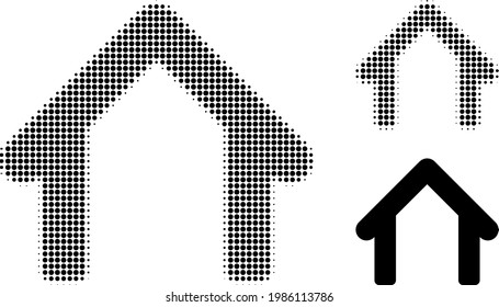 Garage halftone dotted icon. Halftone pattern contains round dots. Vector illustration of garage icon on a white background.