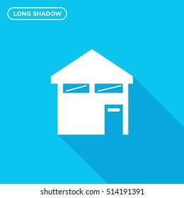 Garage home vector icon isolated on blue background with long shadow