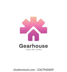 Garage house logo design. Minimal House with Gear.
