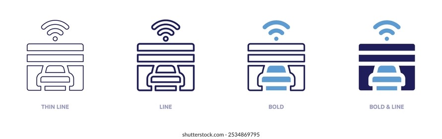 Garage icon in 4 different styles. Thin Line, Line, Bold, and Bold Line. Duotone style. Editable stroke.