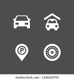 garage icon. 4 garage set with carport, cars, parking and wheel vector icons for web and mobile app