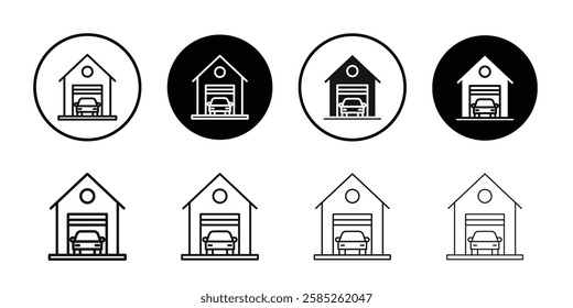 Garage icon Black line art vector logo set