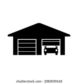 Garage icon. Black silhouette. Front view. Vector simple flat graphic illustration. The isolated object on a white background. Isolate.