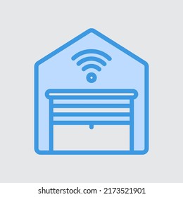 Icono de garaje en azul sobre el hogar inteligente, uso para presentación de aplicaciones móviles del sitio web