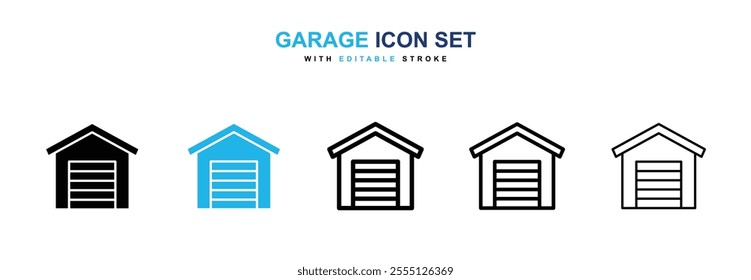 Garage icon collection in black and blue colors