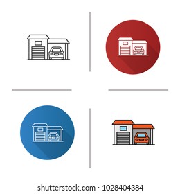 Garage icon. Flat design, linear and color styles. Auto workshop. Isolated vector illustrations