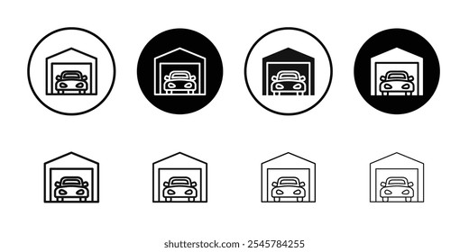 Conjunto de símbolos de línea plana de icono de garaje.