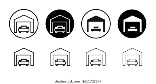 Garage icon Flat simple outline set
