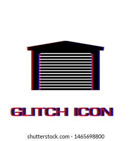 Garage icon flat. Simple pictogram - Glitch effect. Vector illustration symbol