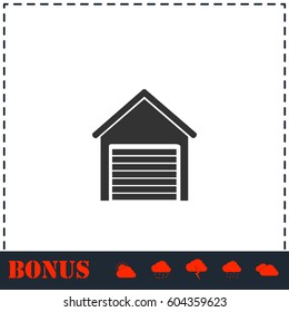 Garage icon flat. Simple vector symbol and bonus icon