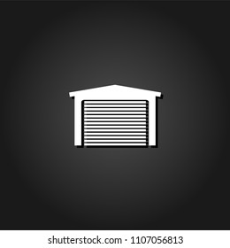 Garage icon flat. Simple White pictogram on black background with shadow. Vector illustration symbol