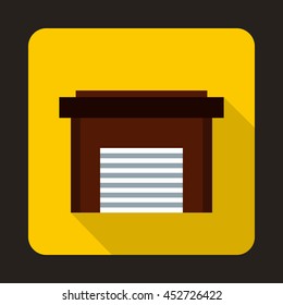Garage icon in flat style with long shadow. Building symbol