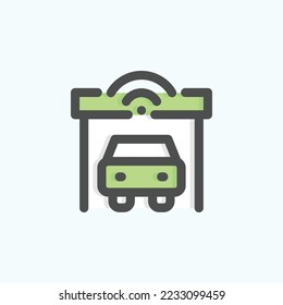  garage icon, isolated internet of things colored outline icon in light blue background, perfect for website, blog, logo, graphic design, social media, UI, mobile app