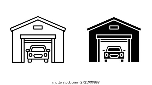Garage icon. Line with editable stroke and flat for Web