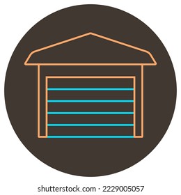 Garage icon outline. Two color icon on round background.