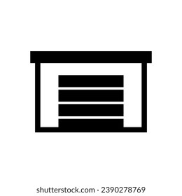 Icono de garaje. Puertas de postigo de rodillos. Silueta lineal de contorno negro. trazos editables. Vista frontal. Ilustración gráfica plana vectorial simple. Objeto aislado sobre un fondo blanco. Aislar.