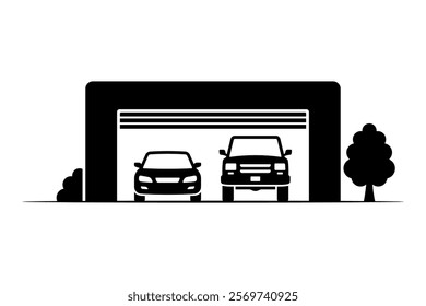 Garage icon. Sectional garage automatic gates. Black silhouette. Front view. Vector simple flat graphic illustration. Isolated object on white background. Isolate.