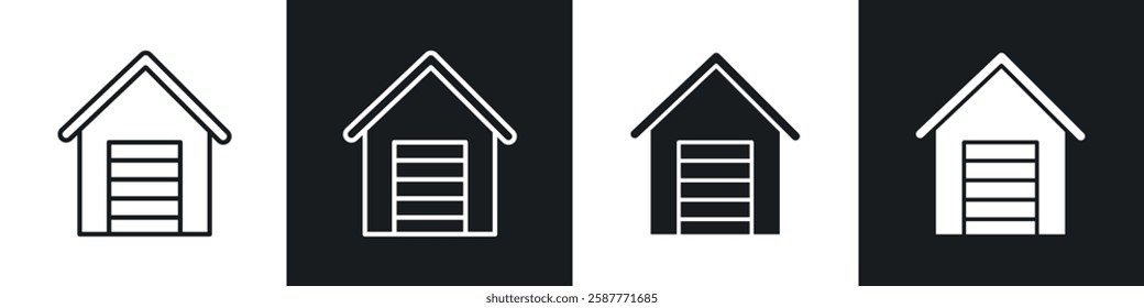 Garage icon set black and white colors. Graphic Vector icons pack