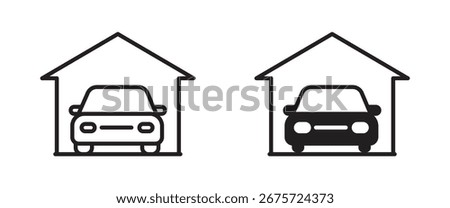  Garage icon set, car inside a garage vector icon set.