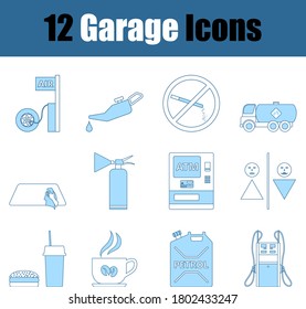 Garage Icon Set. Thin Line With Blue Fill Design. Vector Illustration.
