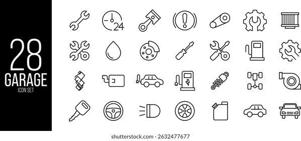 Garage Icon Set – Tools and Vehicle Maintenance Symbols