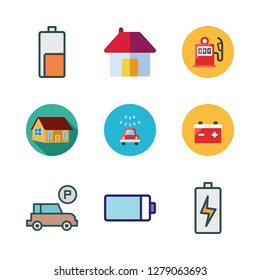garage icon set. vector set about house, battery, parking and gas station icons set.