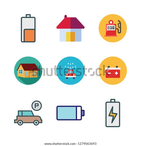 garage icon set. vector set about house,\
battery, parking and gas station icons\
set.