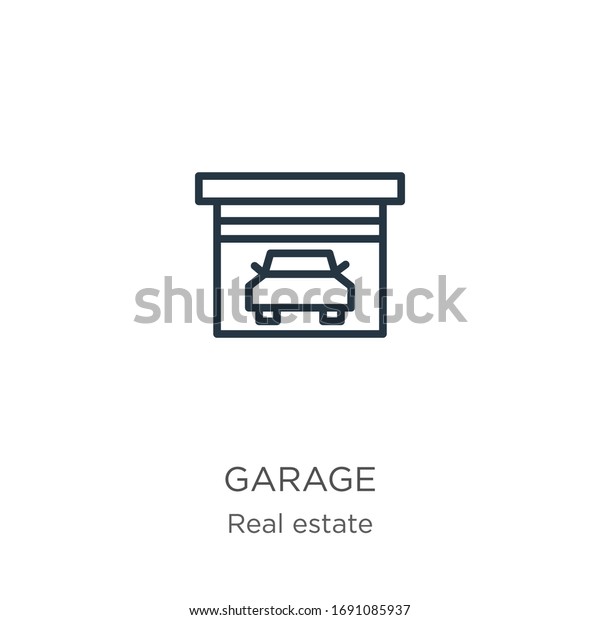 Garage icon. Thin linear garage outline icon\
isolated on white background from real estate collection. Line\
vector sign, symbol for web and\
mobile