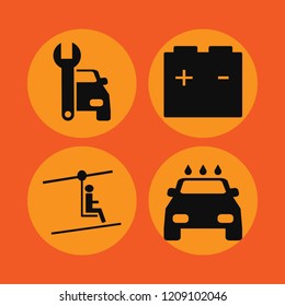 garage icon. garage vector icons set car battery, car repair, man on cable car and car wash