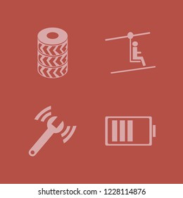 garage icon. garage vector icons set diagnostycs wrench, battery, car wheels and man on cable car