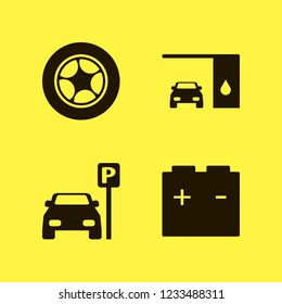 garage icon. garage vector icons set parked car, car battery, car wheel and changing car oil