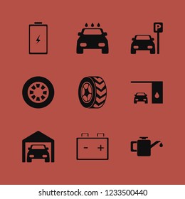 garage icon. garage vector icons set changing car oil, car battery, car wash and parked car
