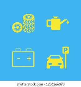 garage icon. garage vector icons set car battery, parked car, car oil and car wheels