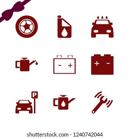 garage icon. garage vector icons set diagnostycs wrench, car battery, car wheel and car oil