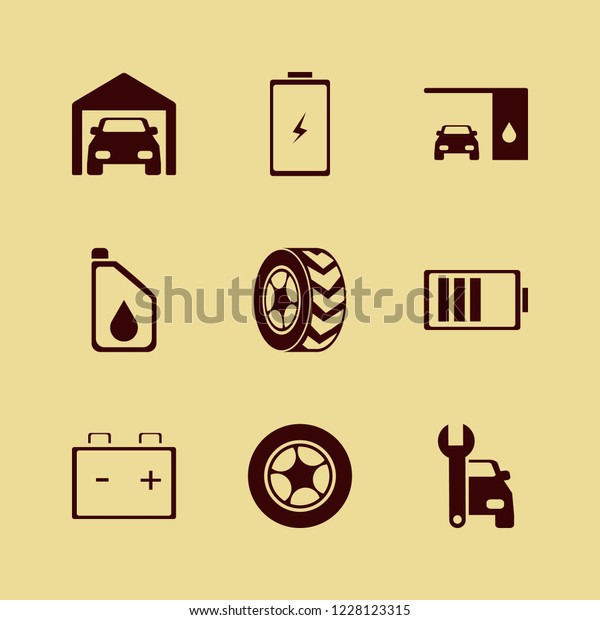 garage icon. garage vector icons set car repair,\
battery, car oil and car\
battery