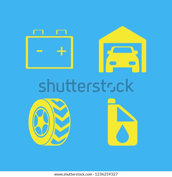 garage icon. garage vector icons set car\
battery, car wheel, car oil and private\
garage