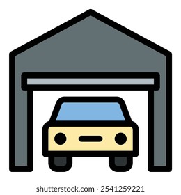 Garage Icon Vehicle Storage in Flat Line Color Style